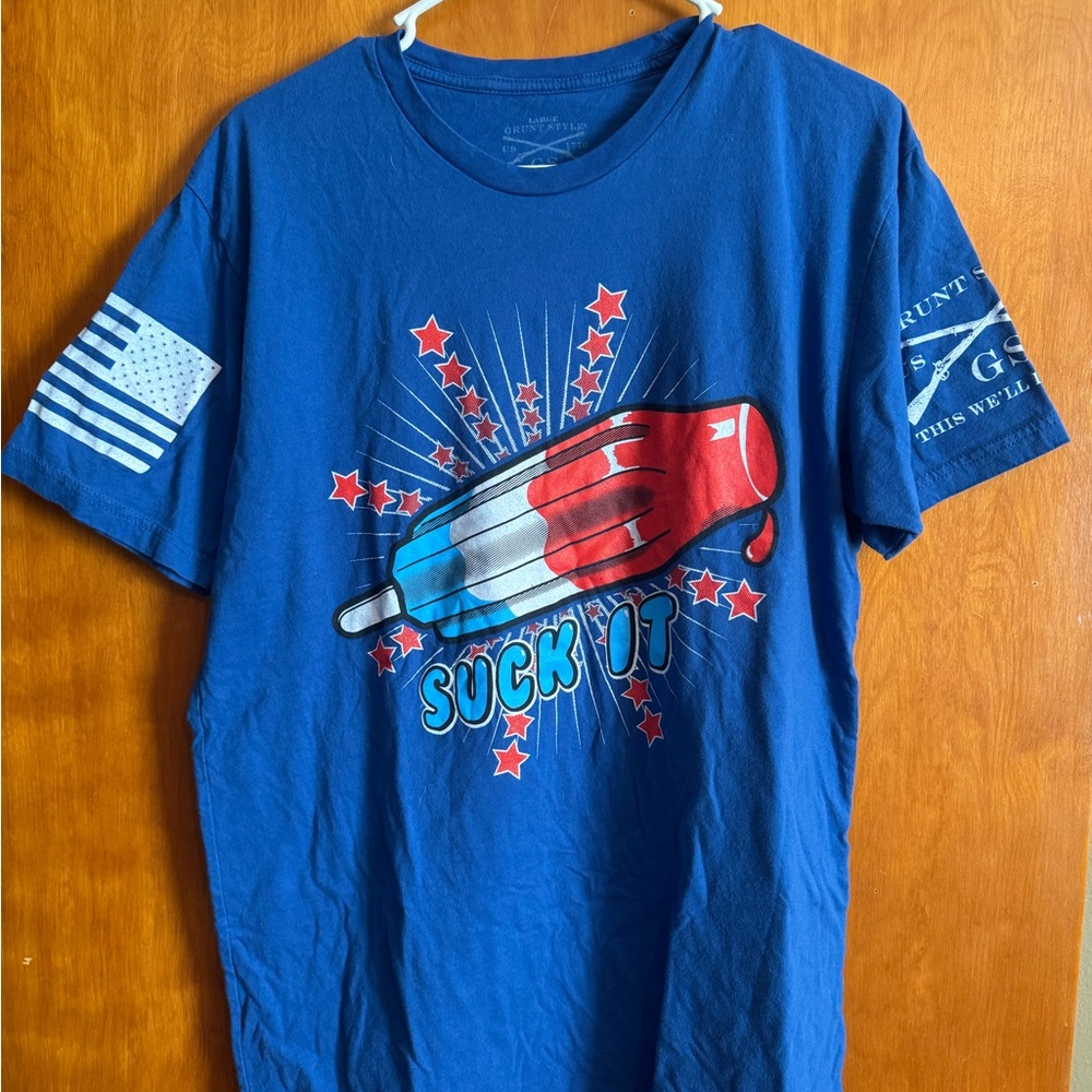 Grunt Style Blue T-Shirt with Patriotic Graphic
